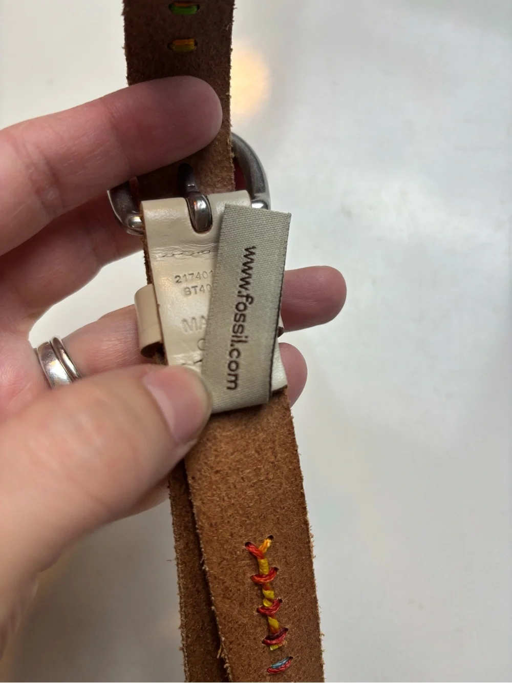 Fossil leather rainbow cross stitch belt sz S‎